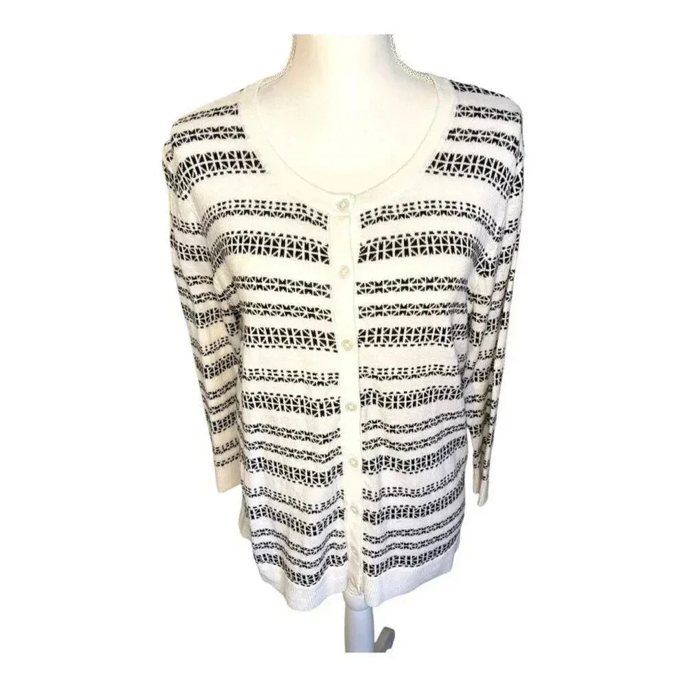 MERONA Women’s XL Cardigan Sweater Fair Isle Snowflake 3/4 Sleeve